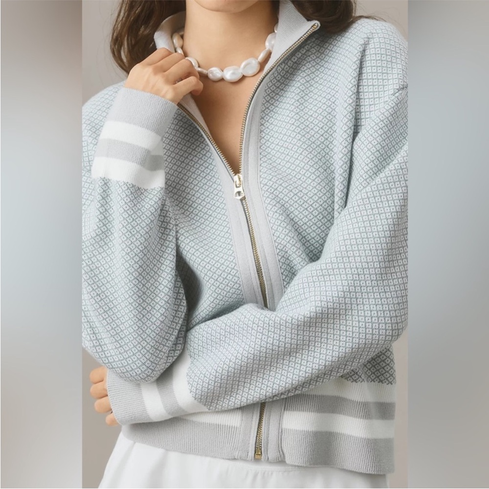 Varley Oregon Knit Sweater Jacket Light Grey Textured Zip- Up, size XS - Picture 4 of 9